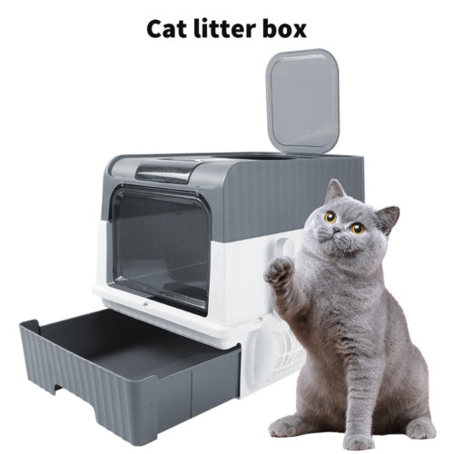 Sleek Grey Cat Litter Box