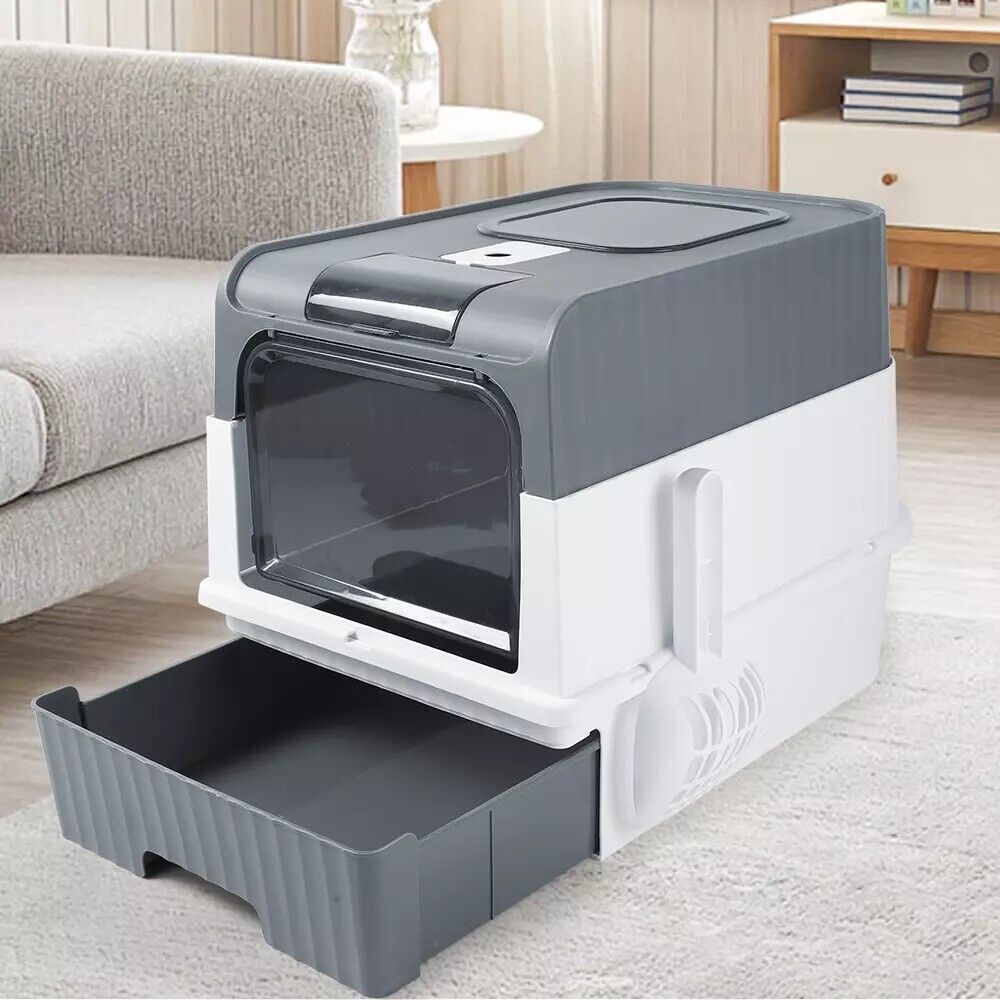 Sleek Grey Cat Litter Box