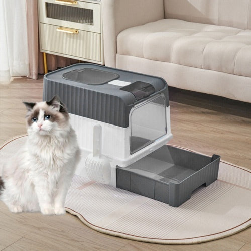 Sleek Grey Cat Litter Box