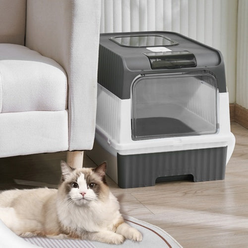 Sleek Grey Cat Litter Box